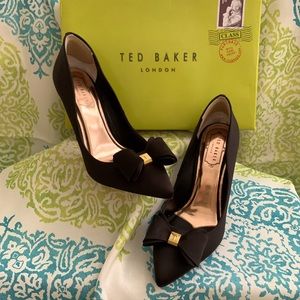 Ted Baker Black Satin Azeline Bow Stilettos